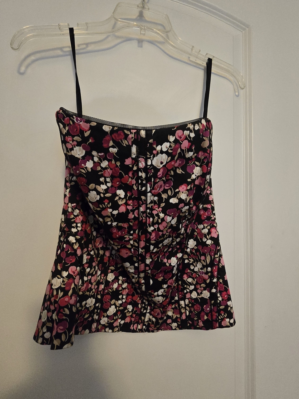 White House Black Market Black Floral Spaghetti-Strap Bustier Top